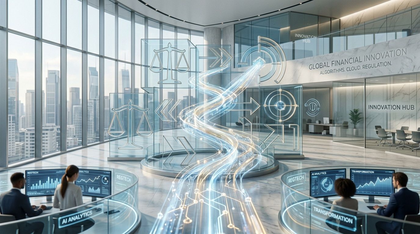 Professionisti lavorano su sistemi di analisi finanziaria basati su intelligenza artificiale in un ufficio moderno.