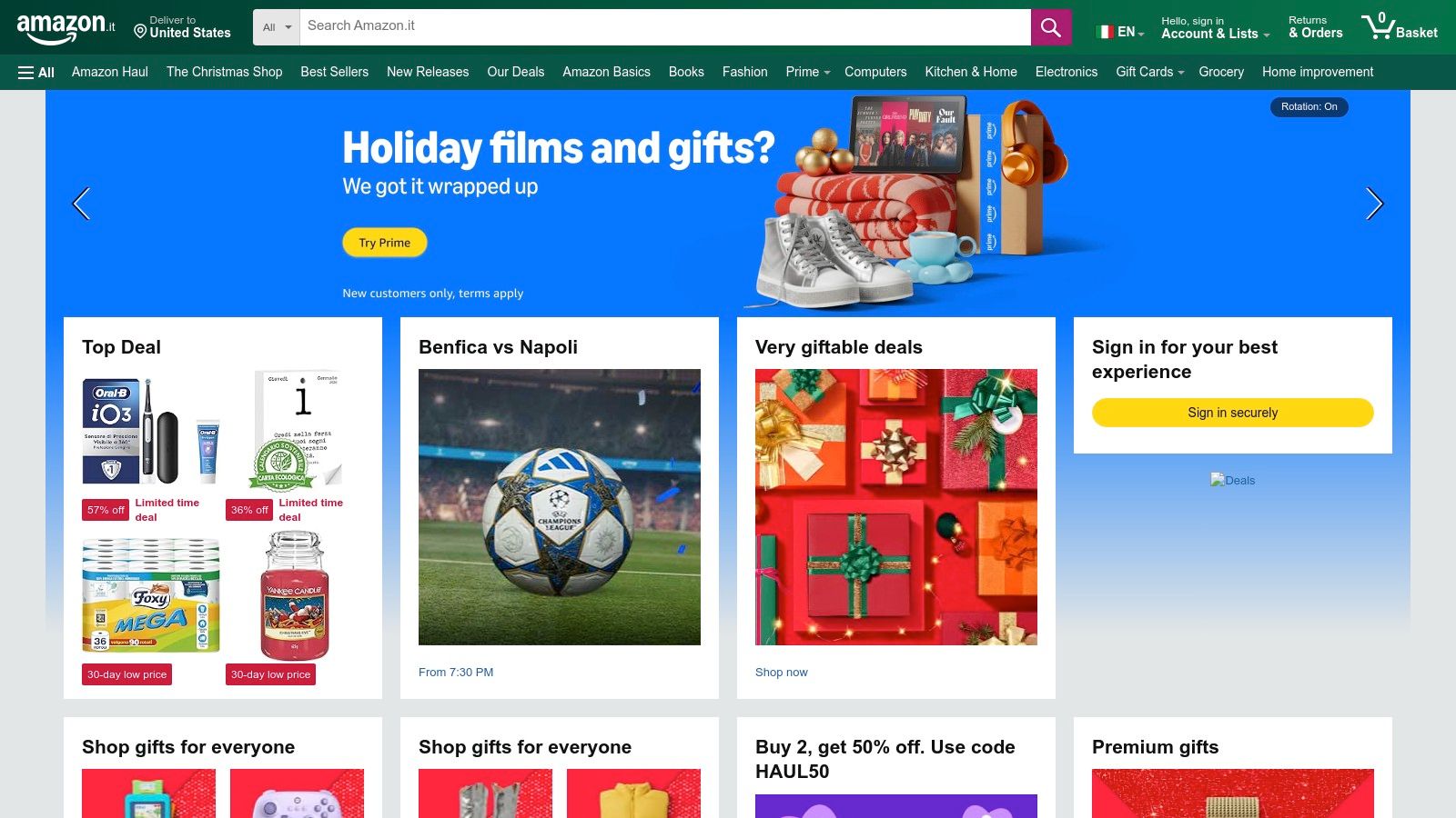 Homepage di Amazon.it