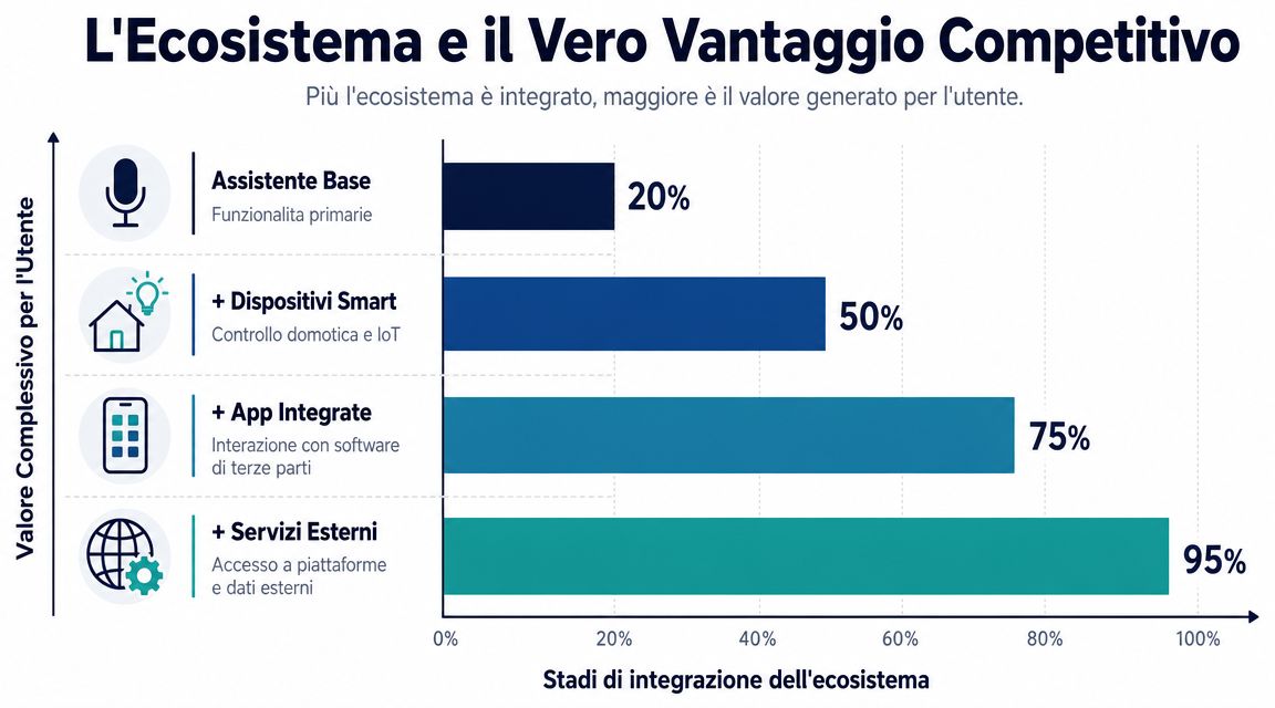 Grafico che mostra come l'integrazione di un ecosistema digitale aumenti il valore complessivo per l'utente finale.