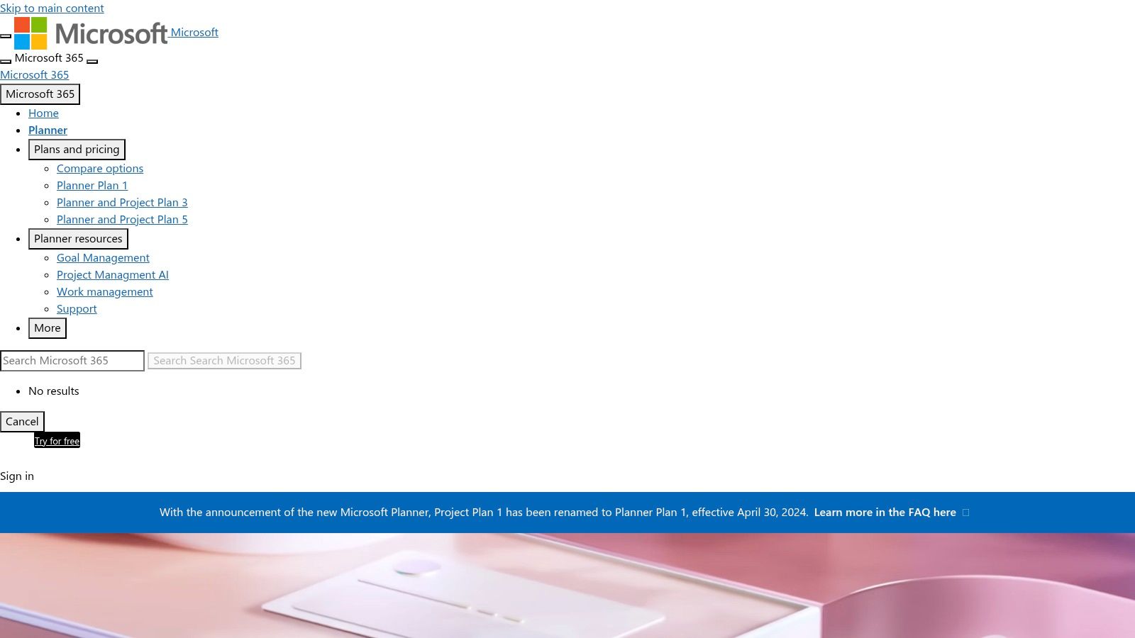 Microsoft Planner Plan 1 (ex Project Plan 1 / Project for the web)